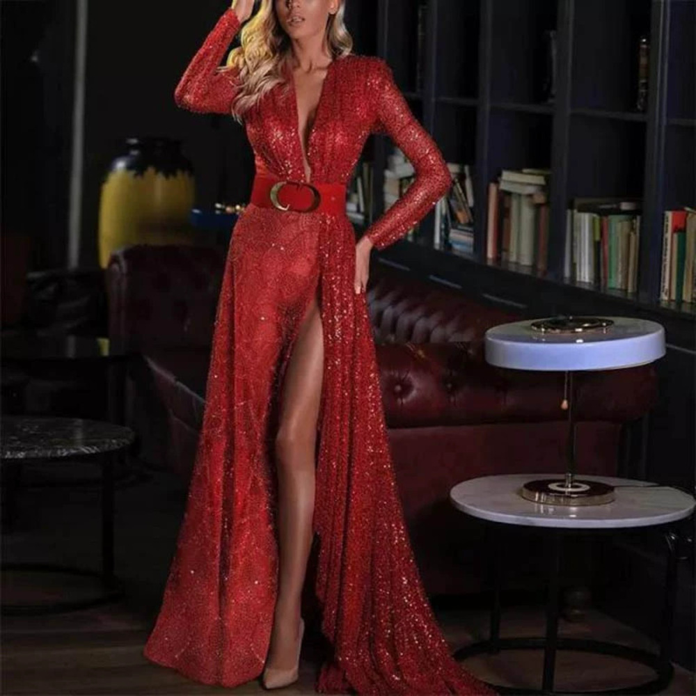 ZARA Sexy Sequin Slit Floor Length Evening Dress for Spring Summer